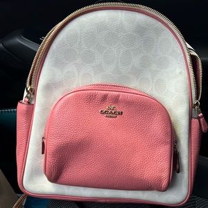 Pink and White Coach Backpack